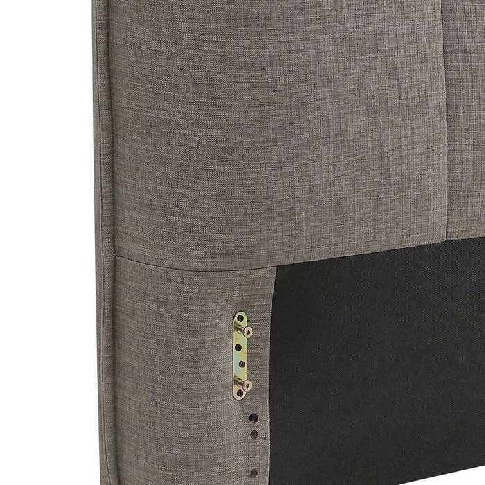 Linen Upholstered Queen Size Headboard with Tufted Details, Gray