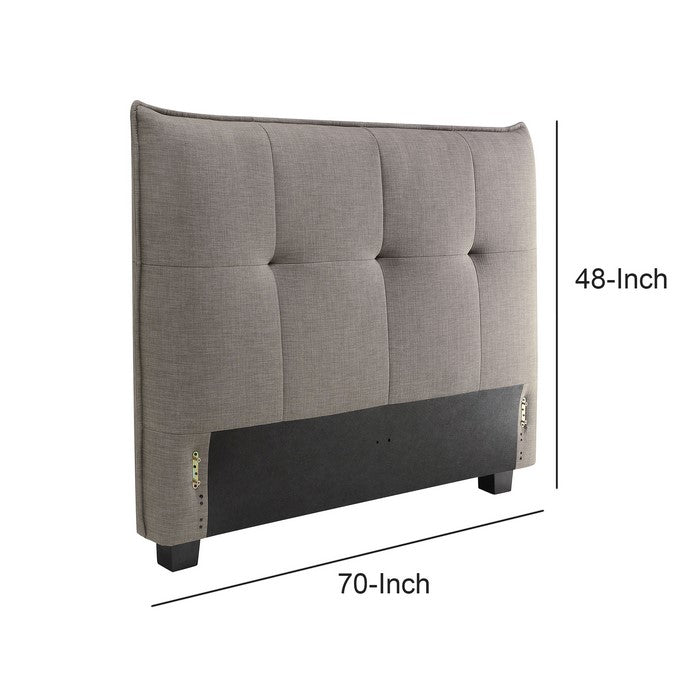Linen Upholstered Queen Size Headboard with Tufted Details, Gray
