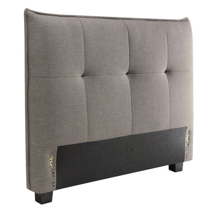 Linen Upholstered Queen Size Headboard with Tufted Details, Gray