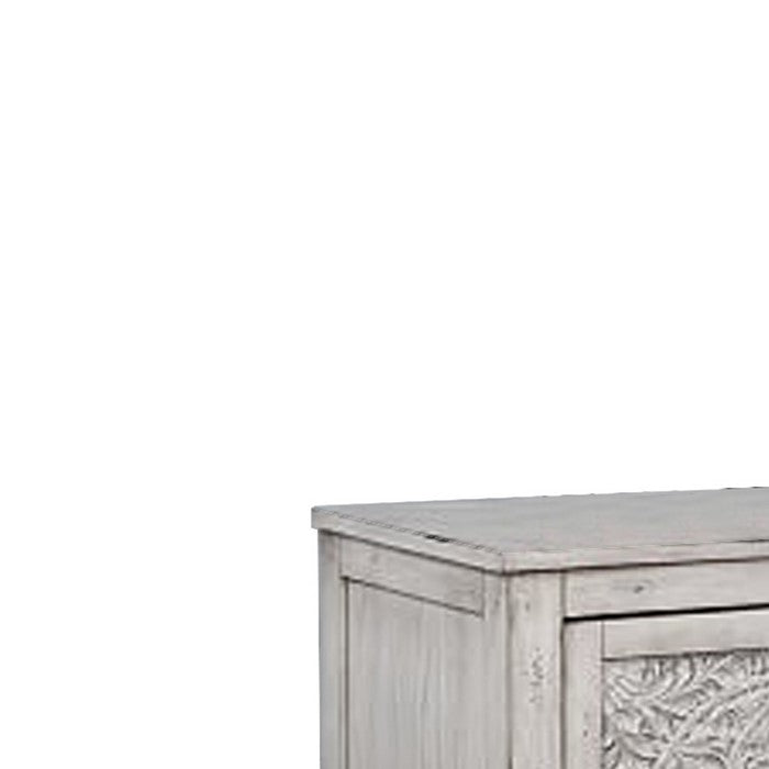 Wooden TV Console with 2 Polyresin Carved Cabinets and 1 Drawer, Gray