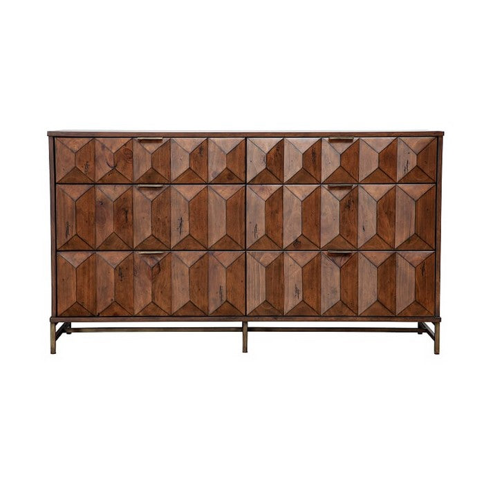 6 Drawer Dresser with Honeycomb Design and Metal Legs, Brown