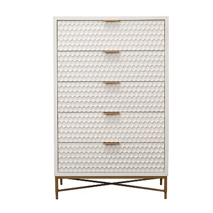 Honeycomb Design 5 Drawer Chest with Metal Legs, Large, White