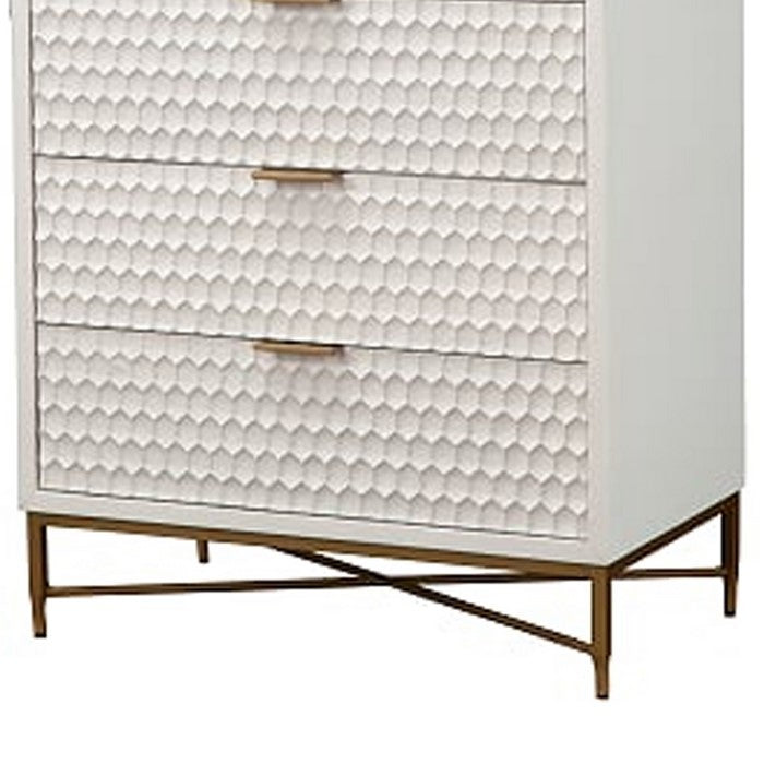 Honeycomb Design 5 Drawer Chest with Metal Legs, Large, White
