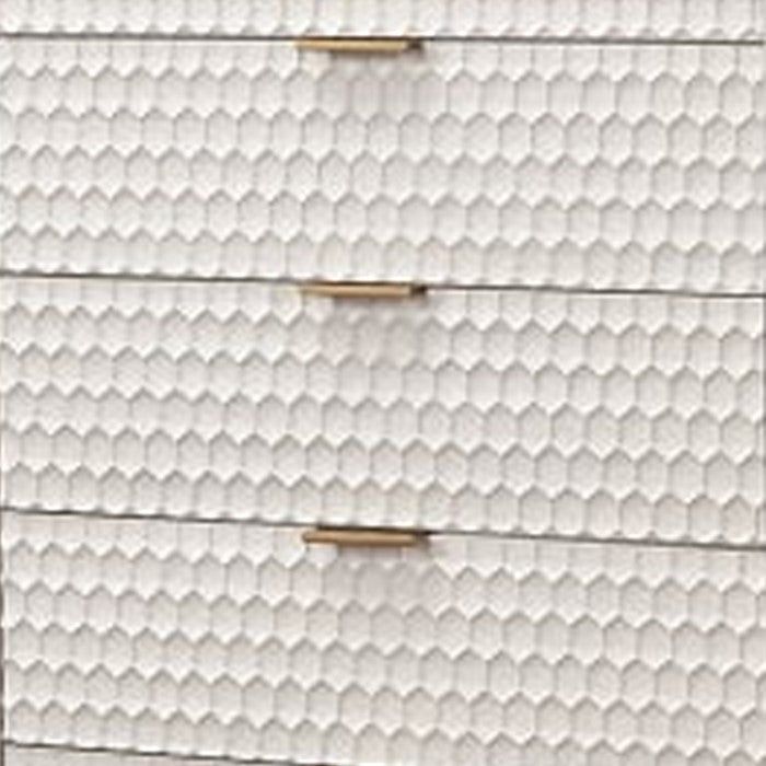 Honeycomb Design 5 Drawer Chest with Metal Legs, Large, White
