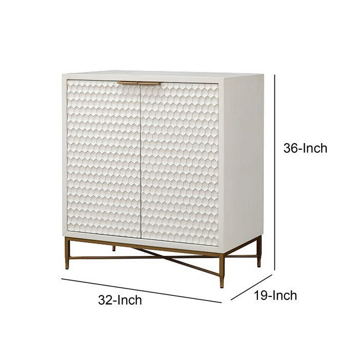 Honeycomb Design 2 Door Bar Cabinet with Metal Legs, White