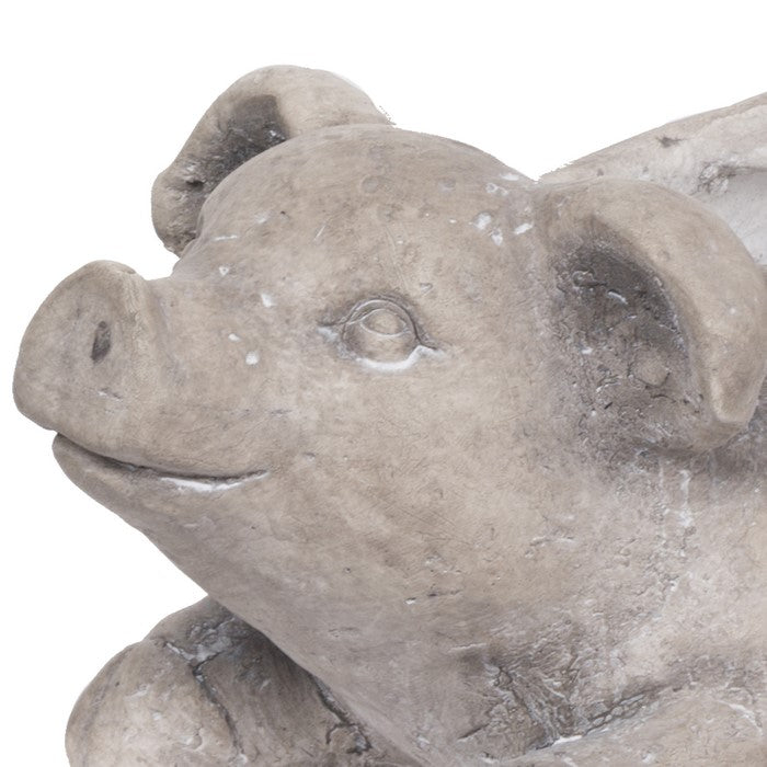 Quaint Style Magnesium Sitting Pig Figurine Planter, Taupe Brown