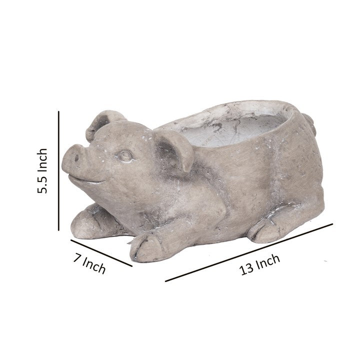 Quaint Style Magnesium Sitting Pig Figurine Planter, Taupe Brown