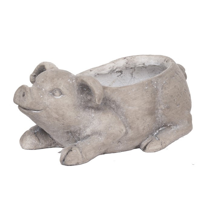 Quaint Style Magnesium Sitting Pig Figurine Planter, Taupe Brown