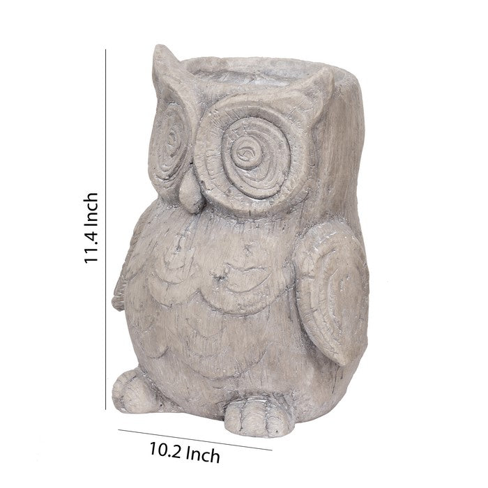 Quaint Style Magnesium Owl Figurine Planter, Taupe Brown