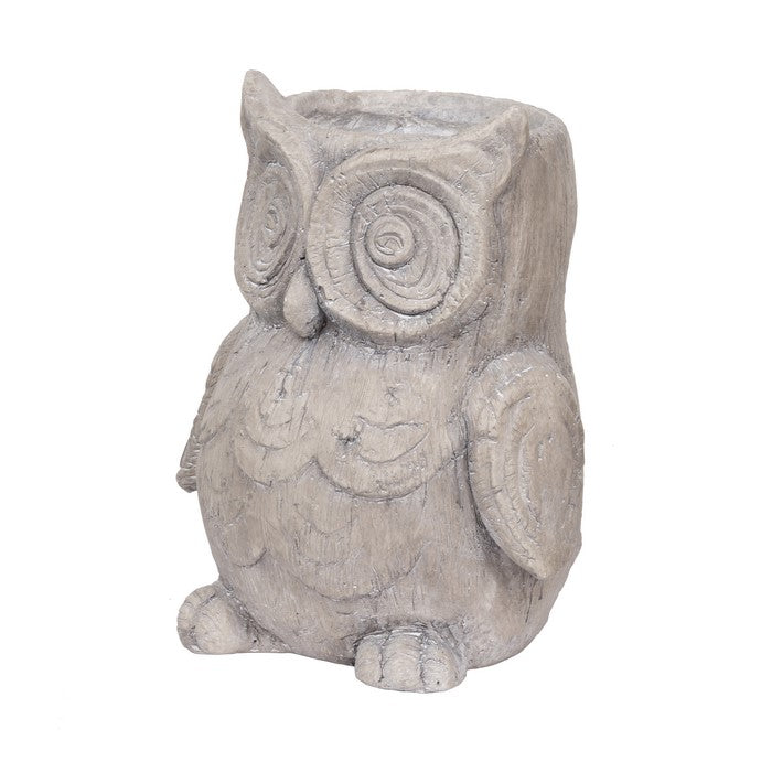 Quaint Style Magnesium Owl Figurine Planter, Taupe Brown