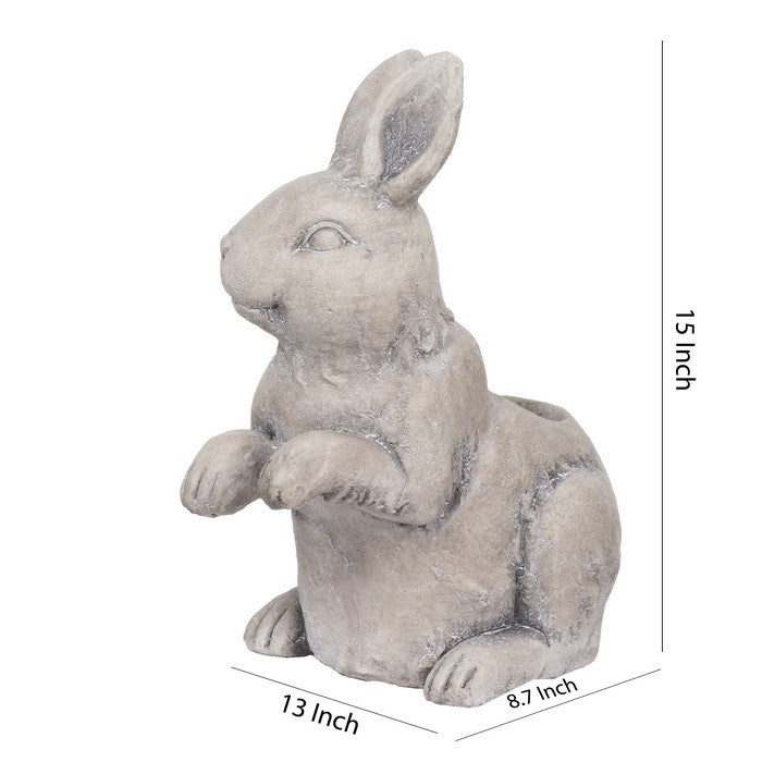 Quaint Style Magnesium Rabbit Figurine Planter, Taupe Brown