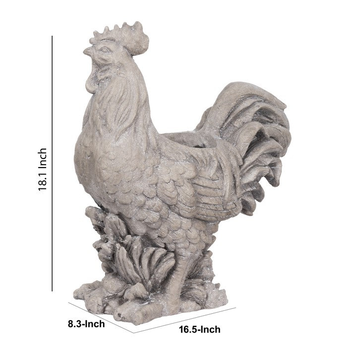 Magnesium Side Facing Rooster Figurine Planter, Taupe Brown