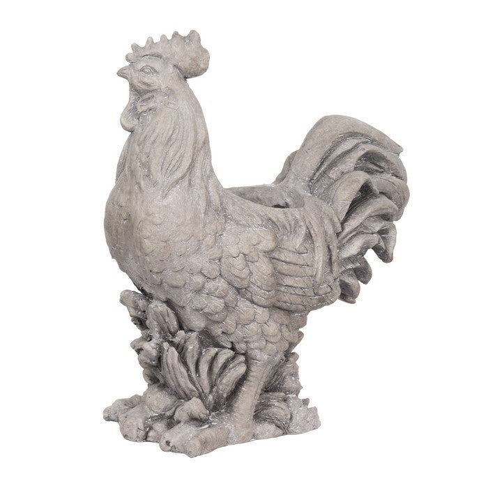 Magnesium Side Facing Rooster Figurine Planter, Taupe Brown