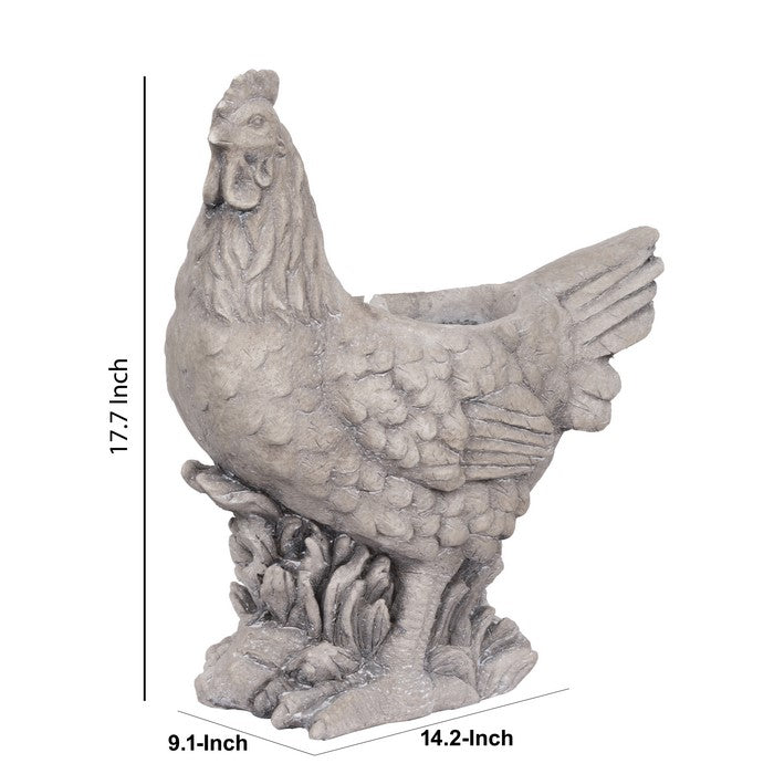 Quaint Style Magnesium Front Facing Hen Figurine Planter, Taupe Brown