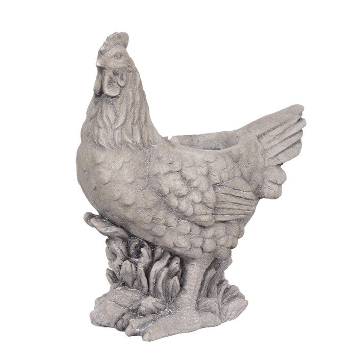 Quaint Style Magnesium Front Facing Hen Figurine Planter, Taupe Brown