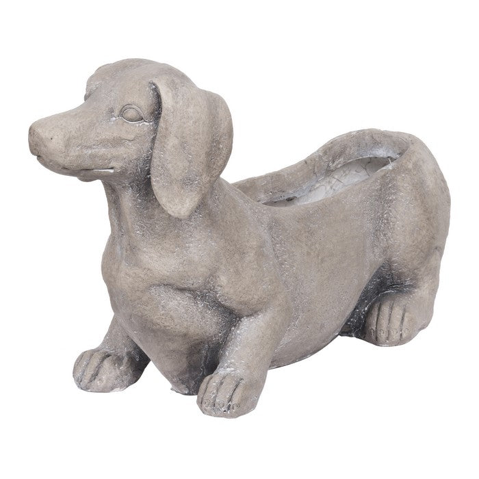 Quaint Style Magnesium Sitting Dog Figurine Planter, Taupe Brown