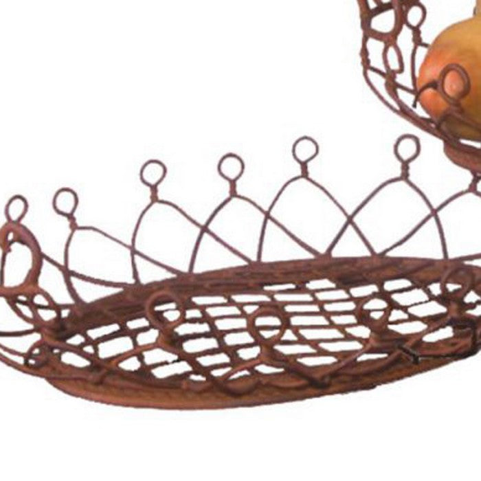Traditional Oval Shaped Metal Basket with Net Pattern, Set of 3, Brown