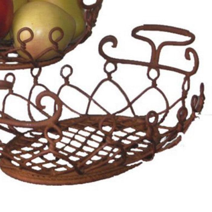Traditional Oval Shaped Metal Basket with Net Pattern, Set of 3, Brown