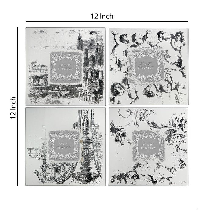 Modern Etched Wooden Photo Frames, Small, Set of 4, Silver