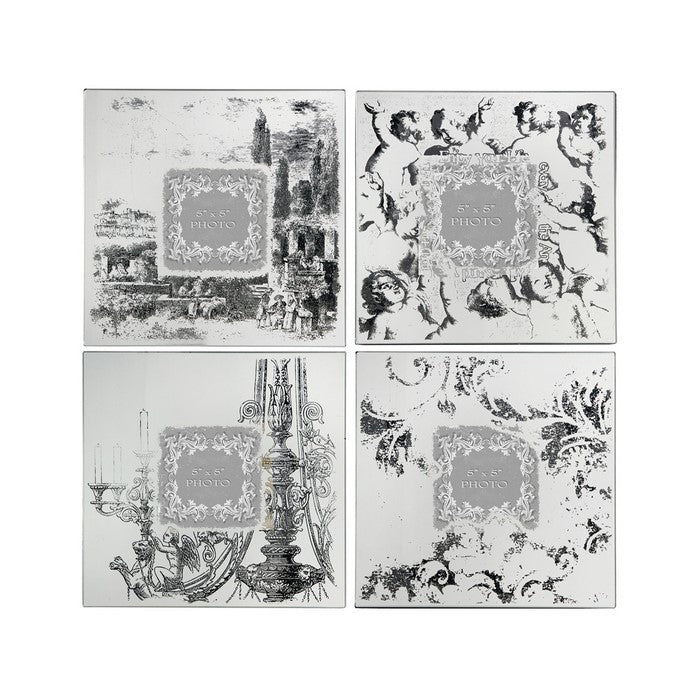 Modern Etched Wooden Photo Frames, Small, Set of 4, Silver