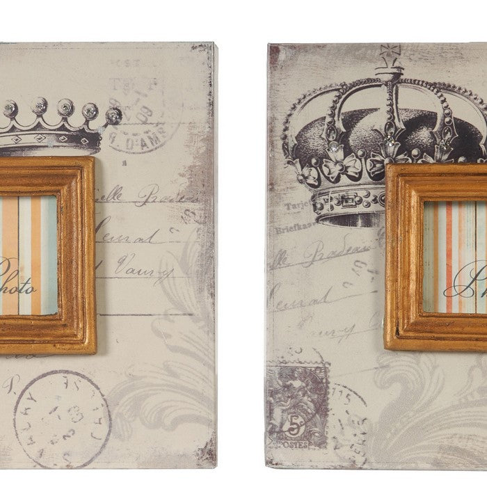 Traditional Style Square Wooden Photo Frames, Set of 2, Brown