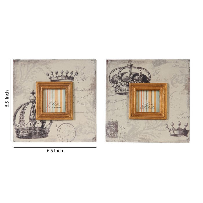 Traditional Style Square Wooden Photo Frames, Set of 2, Brown