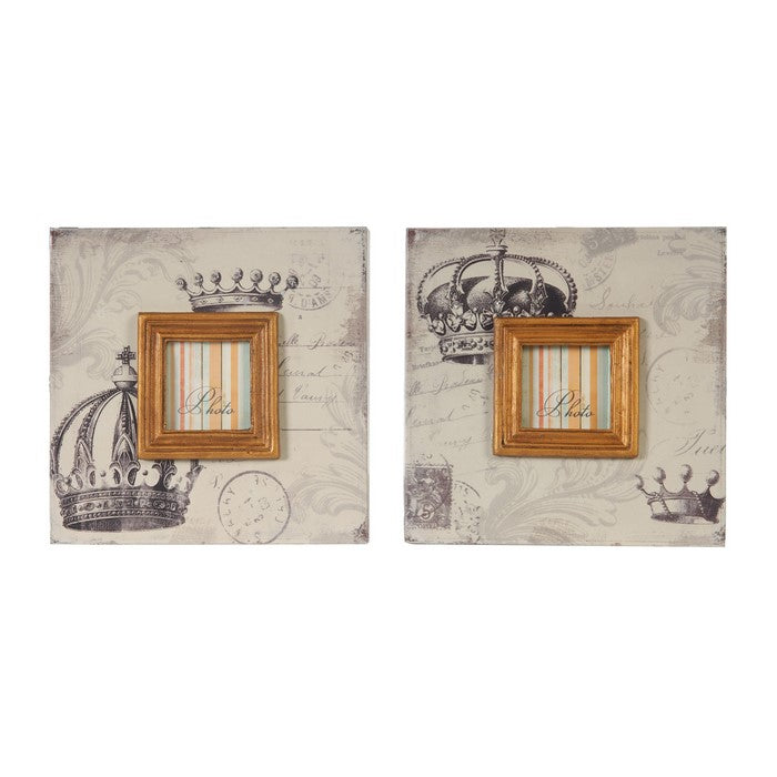 Traditional Style Square Wooden Photo Frames, Set of 2, Brown
