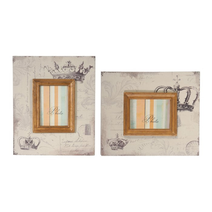 Traditional Style Rectangular Wooden Photo Frames, Set of 2, Brown