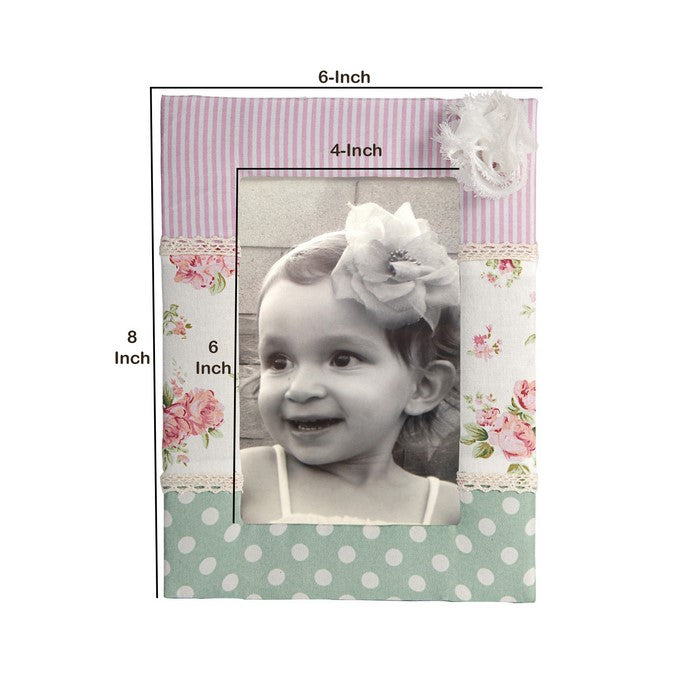 Polka Dot and Stripe Printed Fabric Covered Photo Frame, Multicolor