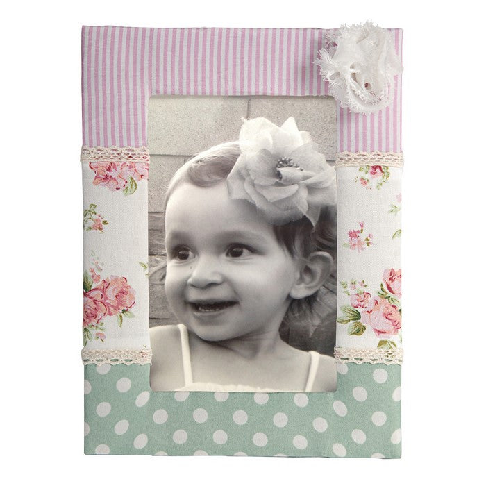 Polka Dot and Stripe Printed Fabric Covered Photo Frame, Multicolor