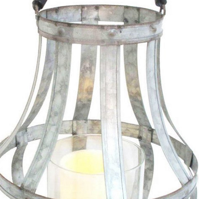 Cage Design Metal Bellied Candle Holder with Rope handle, Silver