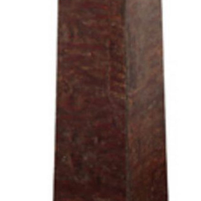 Wooden Pedestal Candle Holder with Aluminum Patchwork, Silver and Brown