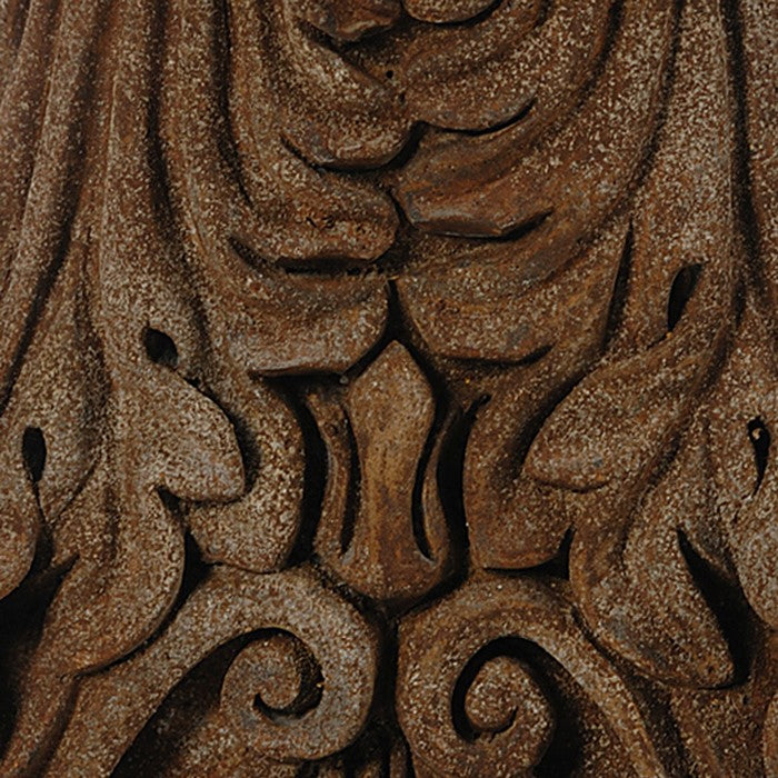 Pedestal Design Candle Holder with Scroll Motifs, Rustic Brown