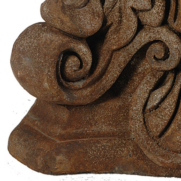 Pedestal Design Candle Holder with Scroll Motifs, Rustic Brown