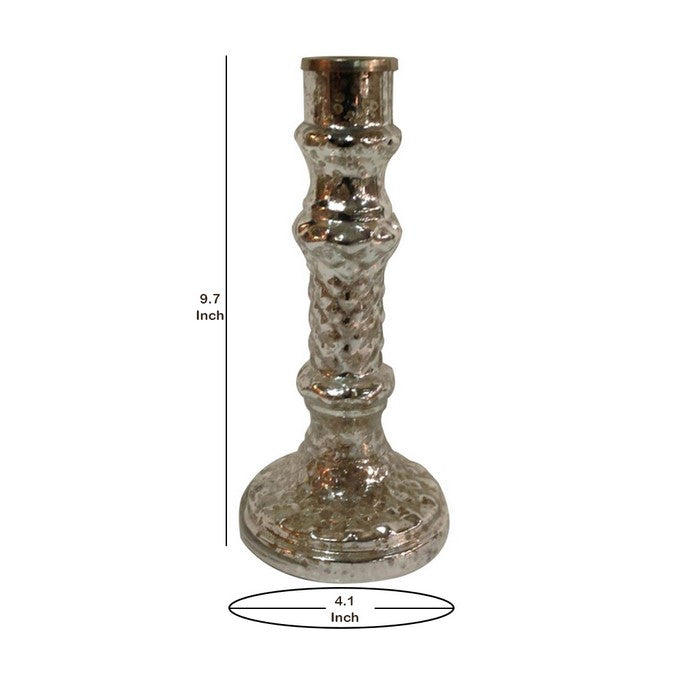 Pedestal Design Metal and Glass Candle Holder with Dimpled pattern, Gold