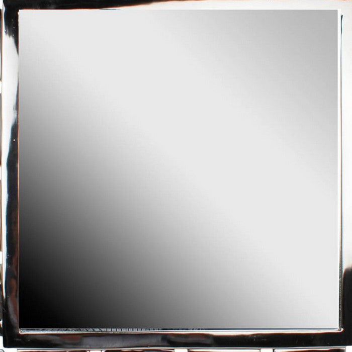 Modern Style Metal Openwork Square Framed Mirror, Silver