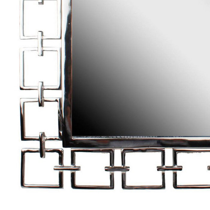 Modern Style Metal Openwork Square Framed Mirror, Silver