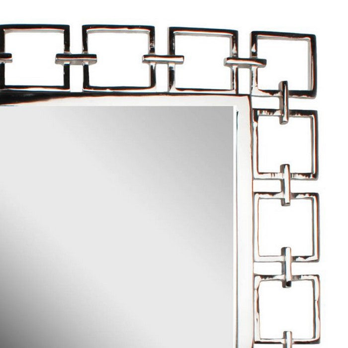 Modern Style Metal Openwork Square Framed Mirror, Silver