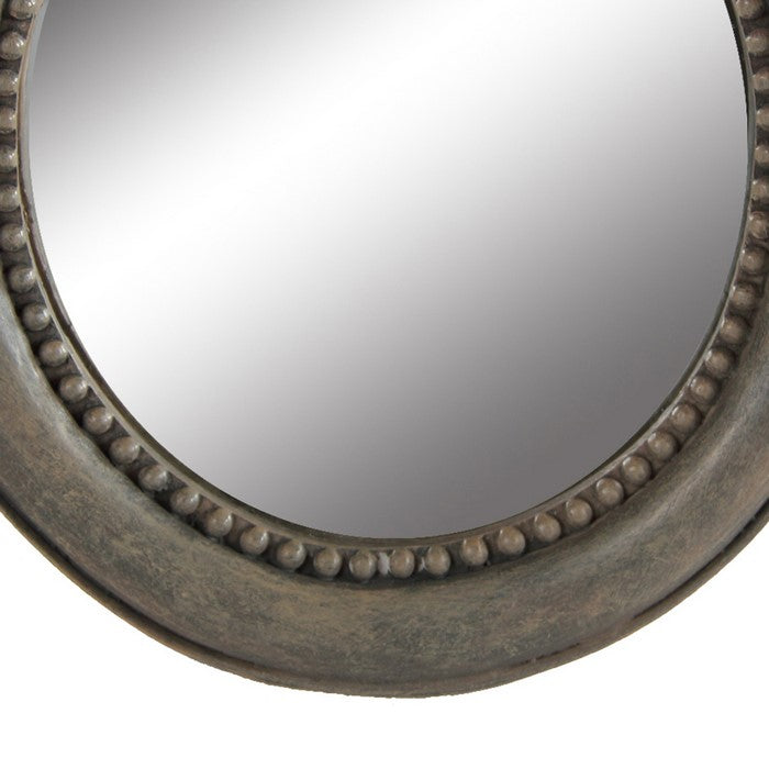 Round Wooden Framed Mirror with Parrot Sculpture Top, Multicolor