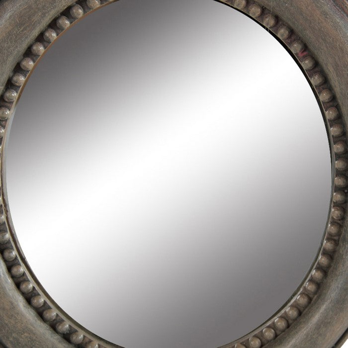 Round Wooden Framed Mirror with Parrot Sculpture Top, Multicolor