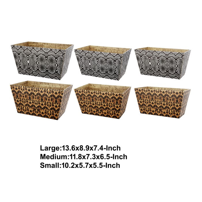 Rectangular Storage Bins with Narrow Bottom, Set of 6, Brown & Gray