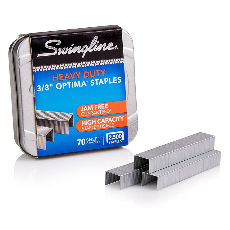 Swingline Staples, Optima, Heavy Duty, 3/8" Length, Jam Free, 125/Strip, 2500/Box, 1 Box (35550)