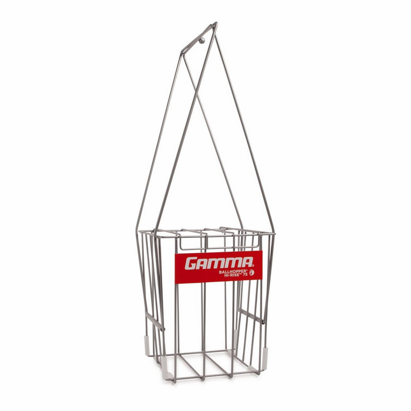 GAMMA Tennis Ball Hopper Hi-Rise 75| Silver Tennis Ball Holder W/ 75 Ball Capacity| Easy Pick Up- Fingertip Height Basket| Lid For Spill Prevention| Premium Tennis Accessories, Carriers & Ball Pick-ups