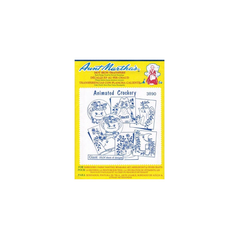 Animated Crockery Aunt Martha's Hot Iron Embroidery Transfer
