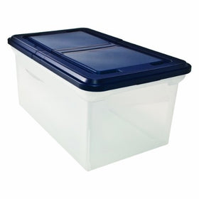 Innovative Storage Designs 55797 File Tote with Hinged Lid, Letter, Plastic, Clear/Navy