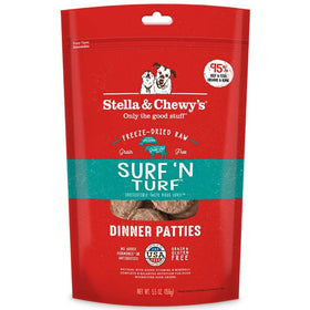 Stella & Chewy's Freeze-Dried Raw Surf & Turf (Beef & Salmon) Dinner Patties Grain-Free Dog Food, 5.5 oz bag