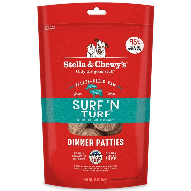 Stella & Chewy's Freeze-Dried Raw Surf & Turf (Beef & Salmon) Dinner Patties Grain-Free Dog Food, 5.5 oz bag