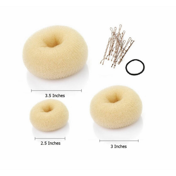 Beaute Galleria - Bundle 3 Pieces Hair Donuts Bun Maker Holder Ring Style Mesh Chignon Ballet Sock Bun Updo (Large, Medium, Small) (Beige / Blonde)