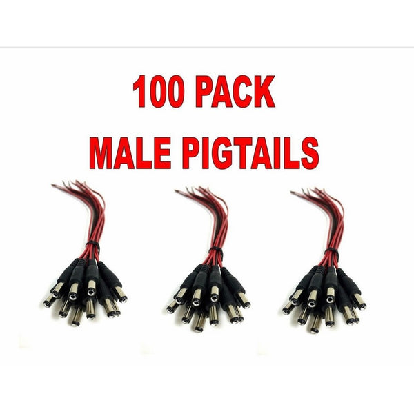 100 Pack Male Red Black DC Power Pigtails Adapter CCTV DVR Camera Lead Plug Cord