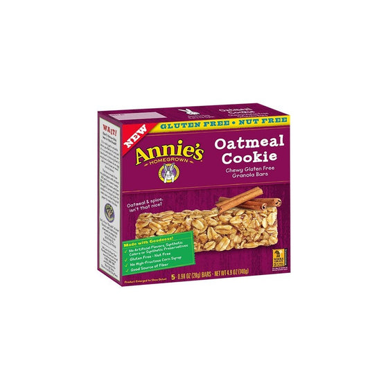 Annies Homegrown Gluten Free Oatmeal Cookie Granola Bar, 4.9 Ounce -- 12 per case.